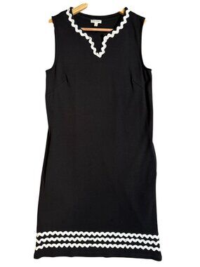 Talbots Black Sleeveless Dress M Petite 100% Cotton Pockets Ric Rac Trim